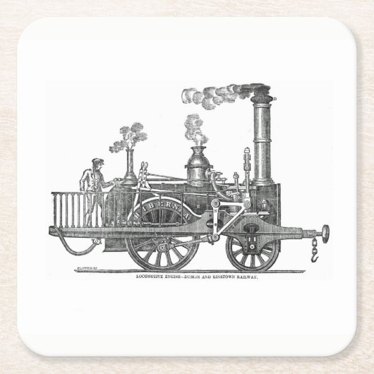 Vroege stoamlocomotief kartonnen onderzetters (Voorkant)