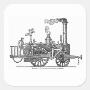 Vroege stoamlocomotief vierkante sticker