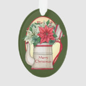 Vroege theepot met poinsettias Kerstmis Ornament (achterkant)