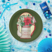 Vroege theepot met poinsettias Kerstmis Papieren Bordje (Feest)