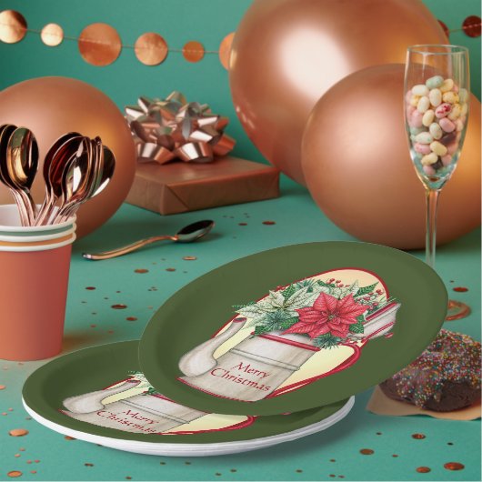 Vroege theepot met poinsettias Kerstmis Papieren Bordje (Multi)