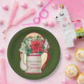 Vroege theepot met poinsettias Kerstmis Papieren Bordje (Feest)