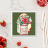 Vroege theepot met poinsettias Kerstmis Servet (Insitu)
