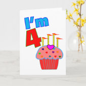 Vroege verjaardag "Ik ben 4" Schattige Cupcake Kaart (Gele Bloem)