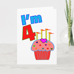 Vroege verjaardag "Ik ben 4" Schattige Cupcake Kaart