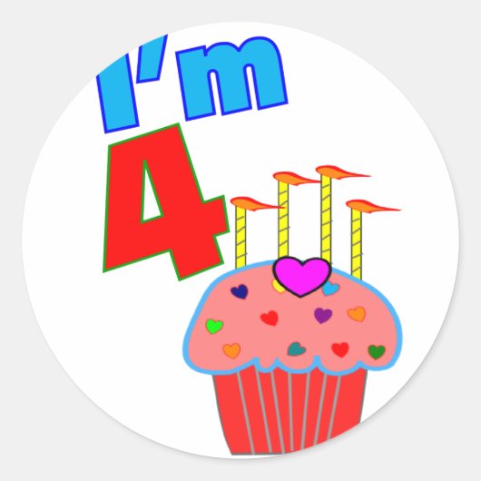 Vroege verjaardag "Ik ben 4" Schattige Cupcake Ronde Sticker (Voorkant)