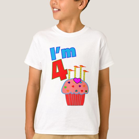 Vroege verjaardag "Ik ben 4" Schattige Cupcake T-shirt (Voorkant)