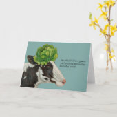 Vroege verjaardagskaart met koe en kool kaart (Gele Bloem)