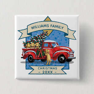 Vroege Vintage Red Truck met naam van Hond Vierkante Button 5,1 Cm