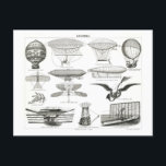 Vroege vliegmachines Illustratie  Briefkaart<br><div class="desc">Air Navigation (1897) uit de Duitse serie Meyers Konversations Lexikon,  een  collectie van vroege vliegmachines,  waaronder luchtballonnen,  luchtschepen,  vliegtuigen en meer</div>