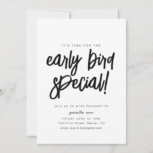 Vroege Vogel Speciale Pensioen Partij Uitnodiging (Voorkant)