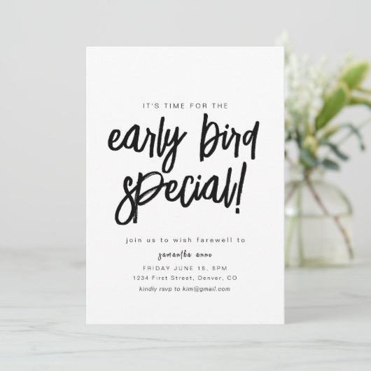 Vroege Vogel Speciale Pensioen Partij Uitnodiging (Staand voorkant)