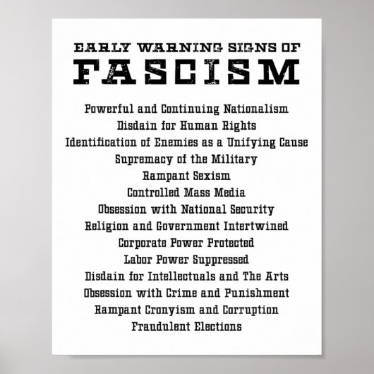 Vroege Waarschuwingssignalen Van Fascisme Activist Poster (Voorkant)