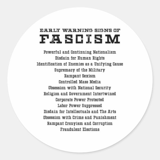 Vroege waarschuwingssignalen van fascistische acti ronde sticker (Voorkant)