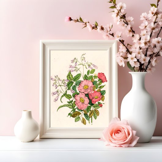 Vroege wilde Roos, Pentstèmon Beard-Tongue (1868) Foto Afdruk