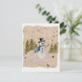 Vroege wintersneeuwman in bovenste haatgolven Hall Feestdagenkaart (Staand voorkant)