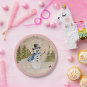 Vroege wintersneeuwman in bovenste haatgolven Hall Papieren Bordje (Feest)