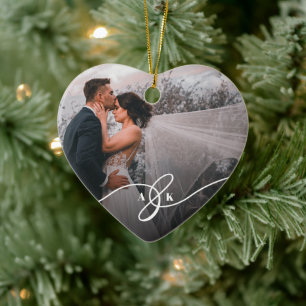 Vroeger getrouwd Mr. en Mrs. Eerste kerstfoto Keramisch Ornament
