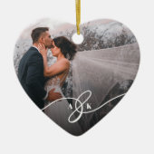 Vroeger getrouwd Mr. en Mrs. Eerste kerstfoto Keramisch Ornament (Voorkant)