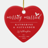 Vroeger getrouwd Mr. en Mrs. Eerste kerstfoto Keramisch Ornament (Achterkant)