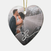 Vroeger getrouwd Mr. en Mrs. Eerste kerstfoto Keramisch Ornament (Links)