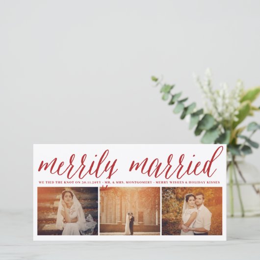 Vroeger getrouwd Mr. en Mrs. Eerste Kerstmis 3 Fot Feestdagenkaart (Staand voorkant)