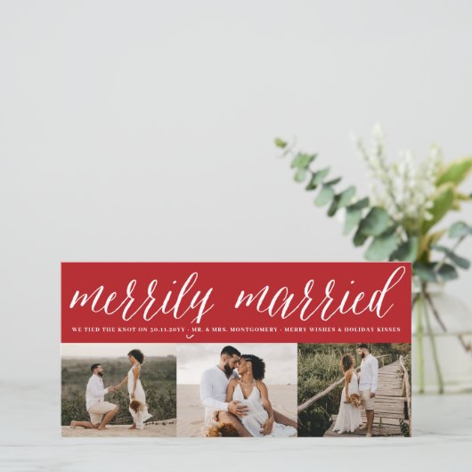 Vroeger getrouwd Mr. en Mrs. Eerste Kerstmis 3 Fot Feestdagenkaart (Staand voorkant)