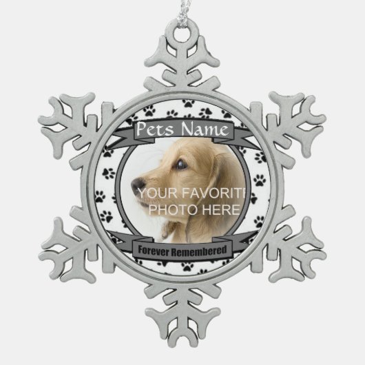 Vroeger herdacht Dog of Cat Memorial Tin Sneeuwvlok Ornament (Voorkant)