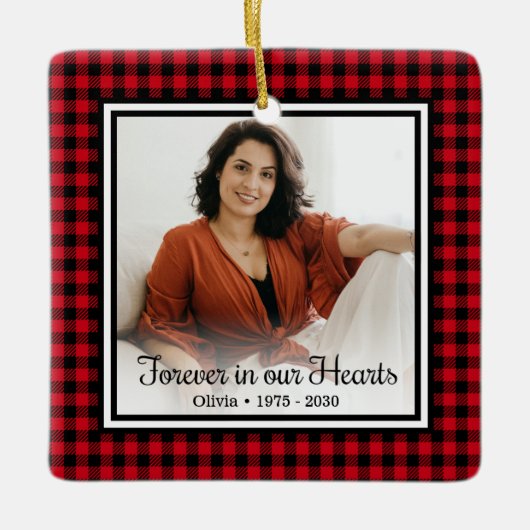 Vroeger in ons hart, rode buffel keramisch ornament (Voorkant)