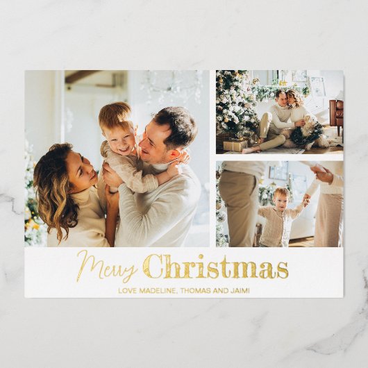 Vroeger kerstfeest 3 Fotoraster Gold Folie Feestdagenkaart (Voorkant)