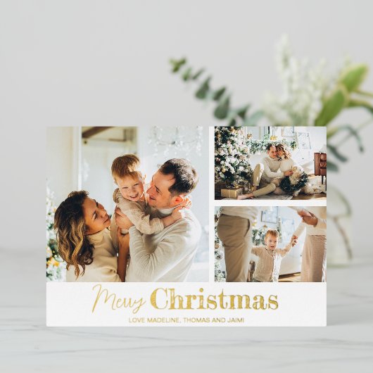 Vroeger kerstfeest 3 Fotoraster Gold Folie Feestdagenkaart (Staand Voorkant)