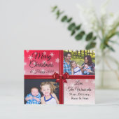 Vroeger kerstfeest Foto Burgundy Bow Feestdagenkaart (Staand voorkant)