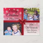 Vroeger kerstfeest Foto Burgundy Bow Feestdagenkaart (Voorkant)