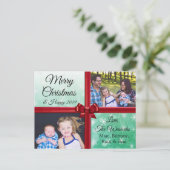 Vroeger kerstfeest Foto Burgundy Bow Feestdagenkaart (Staand voorkant)