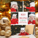 Vroeger kerstfeest Foto Collage Cute Modern Feestdagenkaart<br><div class="desc">Deze schattige,  moderne Merry-kerstkaart is voorzien van een stijlvolle lay-out van vijf familiefoto's op een witte achtergrond met rode typografie. Deze prachtige kinder fotovakantiekaart is voorzien van een foto-collage van uw eigen kind met uw boodschap en familienaam in het groen.</div>