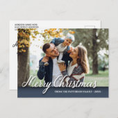 Vroeger kerstfeest Foto Elegant Modern Blue Briefkaart (Voorkant / Achterkant)