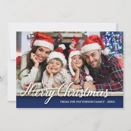Vroeger kerstfeest Foto Modern Stylish Blue Kaart (Voorkant)