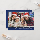 Vroeger kerstfeest Foto Modern Stylish Blue Kaart (Voorkant / Achterkant in situ)