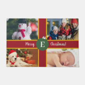 Vroeger kerstfeest Foto rood groen monogram Deurmat (Voorkant)