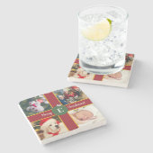 Vroeger kerstfeest Foto rood groen monogram Stenen Onderzetter (Zijkant)