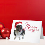Vroeger kersttricolor Corgi Santa Photo Feestdagen Kaart<br><div class="desc">Een prachtige vakantiefoto voor hondenliefhebbers met een schattige pembroke welsh corgi met een rode kersthoed. Vrolijk kerstfeest is in het rood naast het schattige afbeelding.</div>