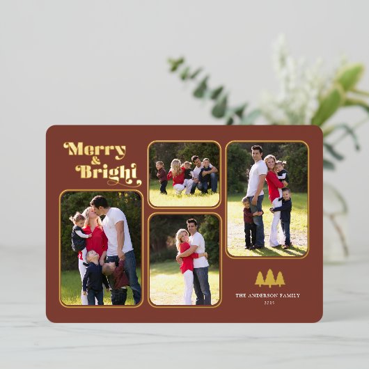 Vroegere en helderdere foto's met kerstgoud folie feestdagenkaart (Staand Voorkant)