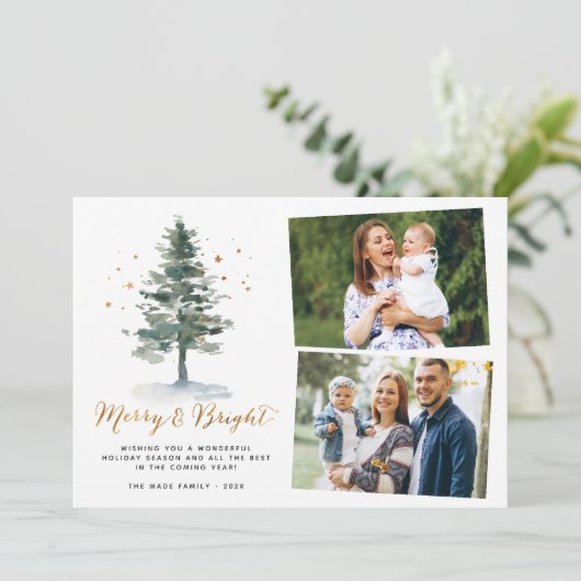 Vroegere en heldere kerstboom 2 Foto Feestdagenkaart (Staand voorkant)