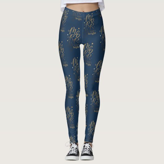 Vroegere en heldere kerstFeestdagen Gold Script Leggings (Voorkant)