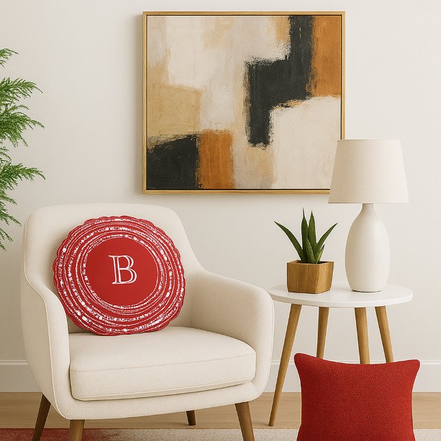 Vroegere en heldere mousserende lichten rond kussen (Merry & Bright Sparkling Lights With Family Monogram Christmas Round Pillow - Holiday Home Decor)