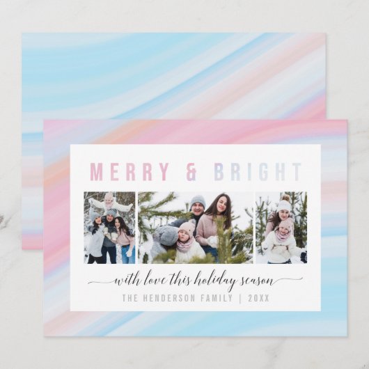 Vroegere en helderroze kerstfoto's feestdagenkaart (Voorkant / Achterkant)