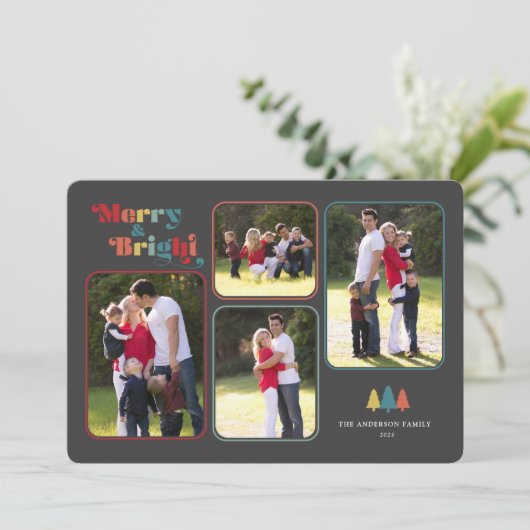 Vroegere en kleurrijke foto's met feestdag feestdagenkaart (Staand voorkant)