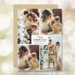 Vroegere kerst 4 Foto Collage Holiday-kaarten Feestdagenkaart<br><div class="desc">Uw achternaam en de groet Zacht Kerstmis en Gelukkig Nieuwjaar in het teken met uw favoriete vier fotocollage op de voorkant en uw voornamen op de achterkant van deze feestelijke groet kaarten. De kleur op de rug kan worden veranderd. De Live Design Service kan u indien nodig helpen met de...</div>