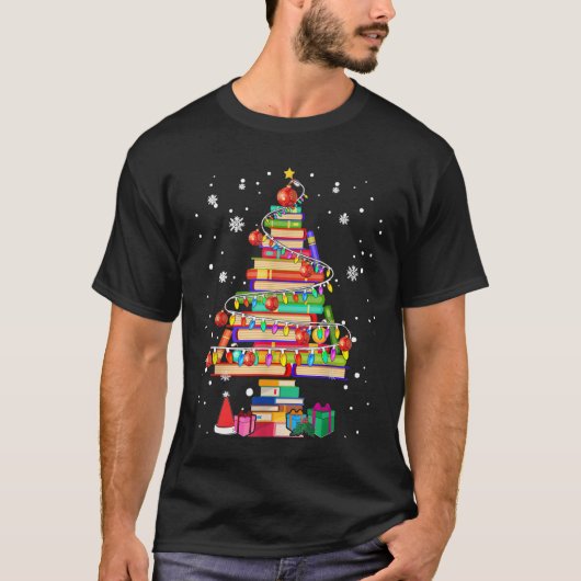 Vroegere kerstbibliotheek Boom Kute Book Lover Lib T-shirt (Voorkant)
