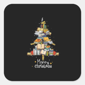 Vroegere kerstbibliotheek Boom Kute Book Lover Lib Vierkante Sticker